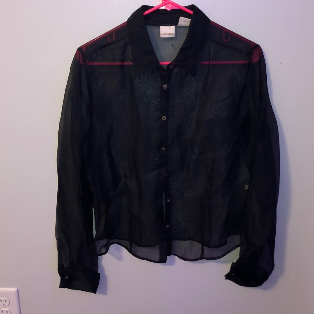 Black sheer button down